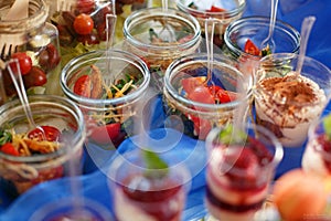 Vegetable cold snacks on the buffet. Party or pub concept