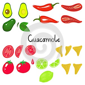 Vegetable collection. Guacamole ingredients set.