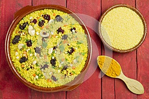 Vegetable couscous in a clay pot