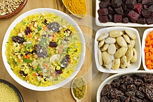 Vegetable couscous in a white bowl