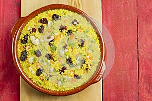 Vegetable couscous on a wooden table