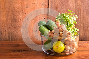 Vegetable - Cucumber, Lime, Ginger Juice, and fresh Coriander in a glass bowl