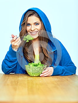 Vegetable diet concept. woman eating salad