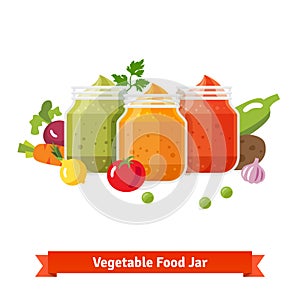 Vegetable food jars. Baby puree