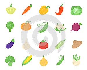 Vegetable food simple flat cartoon icon vector set