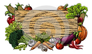 Vegetable Fresh Garden Produce Border Woodcut Sign photo