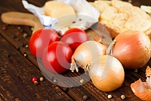 Vegetable in front of bread with Romadur cheese