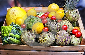 Vegetable and fruit market Campo di Fiori at Rome photo