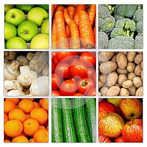 Vegetable fruit nutrition collage