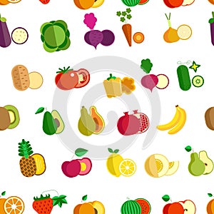Vegetable and fruits organic food seamless pattern isolated on white vector.