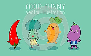 Vegetable funny cartoon icon, food funny Vector illustration.