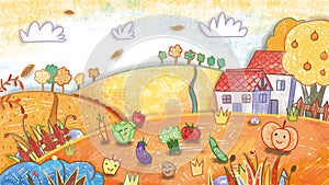 Vegetable Garden Autumn Harvest Season Background Backdrop For Children's Picture Book