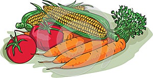 Vegetable Garden Crop Harvest Drawing