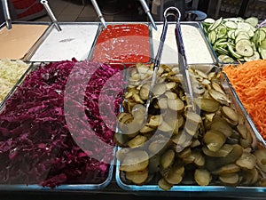 Vegetable garnishes and different sauces - swedish vegetable buffet