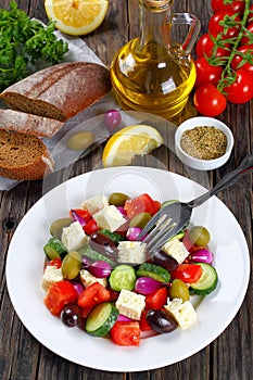 Vegetable greek salad with feta cheese