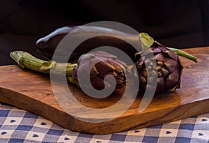 Vegetable group over wooden chopping board