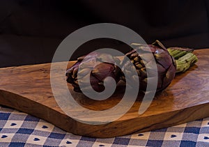 Vegetable group over wooden chopping board