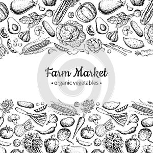 Vegetable hand drawn vintage vector illustration. Farm Market poster. Vegetarian set of organic products. photo