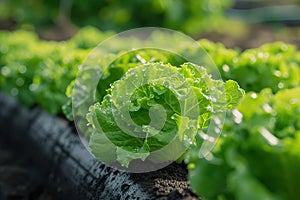 vegetable hydroponic system. young and fresh Frillice Iceberg salad growing