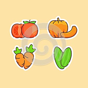 Vegetable icons set collection tomato pumpkin carrot cucumber organic fresh taste flavor with color flat cartoon outline