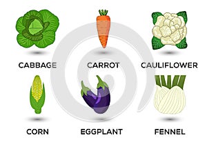 Vegetable icons set vector illustration. Collection of farm products for restaurant