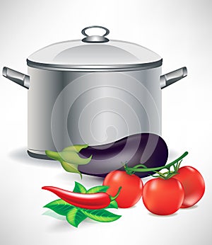 Vegetable ingredients and soup pot