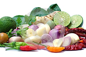 Vegetable ingredients for Thai food Tom Yum isolated on a white background