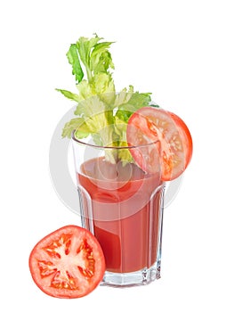 Vegetable juice glass with tomatoes 3/4 view photo