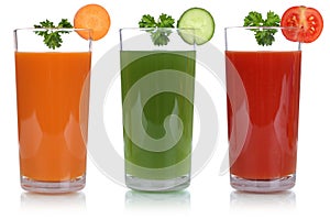 Vegetable juice like carrot juice and tomato juice isolated