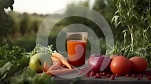 Vegetable juice on vegetable orchard