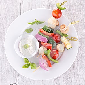 Vegetable kebab and spread cream