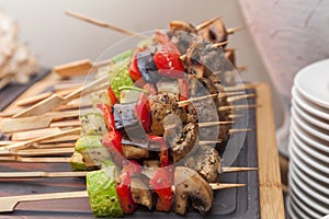 Vegetable kebabs with peppers, mushrooms, zucchin