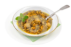 Vegetable lentil soup with meatballs