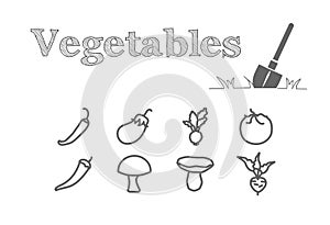 Vegetable line icon set with pepper, mushroom, tomato