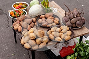 Vegetable market stall in the street market.