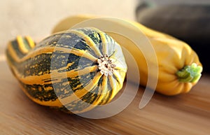 Vegetable marrows on a kitchen table