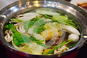 Vegetable and meat ball in hot pot