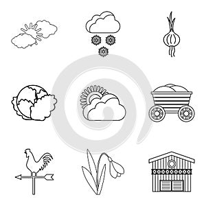 Vegetable mix icons set, outline style