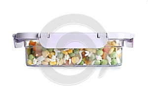 Vegetable mix with rice in box on white