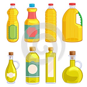Vegetable oil assorted bottles set.