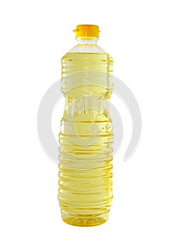 Vegetable oil in a bottler on white background