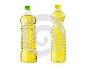 Vegetable oil glass bottle isolated on white background, organic healthy food for cooking