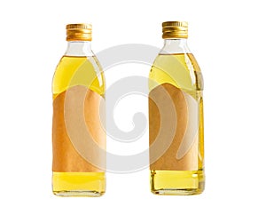 Vegetable oil glass bottle isolated on white background, organic healthy food for cooking