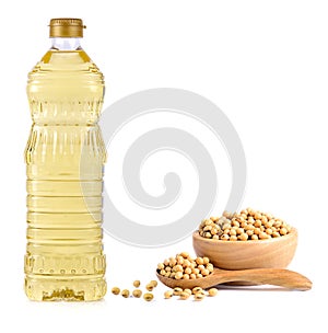 Vegetable oil in a plastic bottler on white background