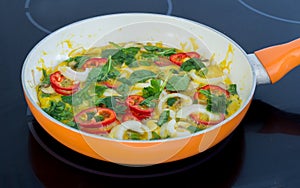 Vegetable omelette in pan