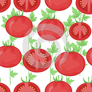 Vegetable organic food ripe sliced tomato seamless pattern vector illustration. seamless pattern with tomato