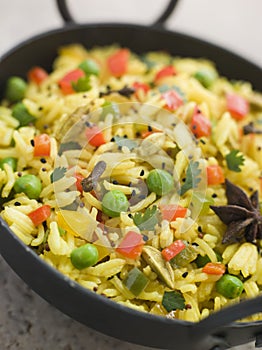 Vegetable Pilau Rice in a Balti Dish