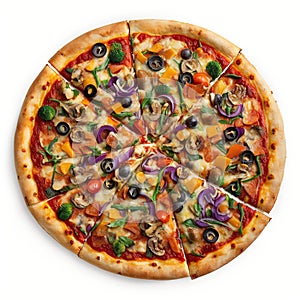 Vegetable Pizza, American Food Product Mockup  on White Background - Generative AI