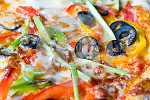 Vegetable Pizza with Black Olive Close-up
