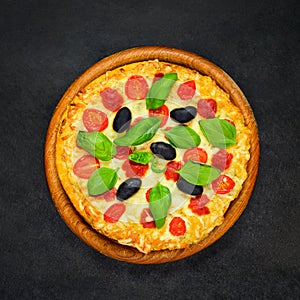 Vegetable Pizza on Dark Background